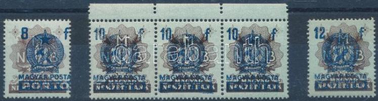 1951 Kisegítő portó bankjegybélyegeken sor makkos vízjelrészletekkel, 10f hármascsíkban
