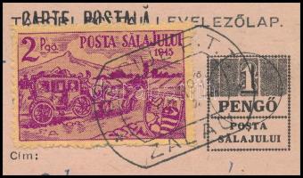 Zilah 1945 1P felülnyomott díjjegyes levelezőlap Zilah II. 2P kiegészítéssel ajánlott küldeményként ...