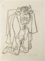 Kass János (1927-2010): Devecseri Gábor - Bikasirató, 1970. Kréta, papír, jelzett, lap teteje kartonra kasírozva, 51x38 cm.