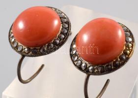 Régi gyűrű, borss és ezüst (Ag) fülbevaló pár korallal
