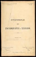 1875 A szegedi vasúti pályaudvar és környékének helyszínrajza, hosszelvénye 210x34 cm
