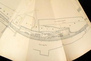 1875 A szegedi vasúti pályaudvar és környékének helyszínrajza, hosszelvénye 210x34 cm