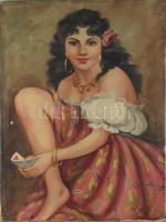 Olvashatatlan jelzéssel (Füzesi Lajos?): Lányka. Olaj, vászon. Sérült. 80x60 cm.