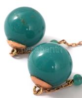 14K arany (Au) fülbevaló zöld kalcedon kövekkel 5 cm