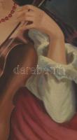 Olvashatatlan jelzéssel: Lány hegedűvel. Olaj, karton. Vetemedett. Dekoratív, sarkaiban sérült faker...