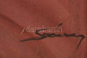 Olvashatatlan jelzéssel: Lány hegedűvel. Olaj, karton. Vetemedett. Dekoratív, sarkaiban sérült faker...