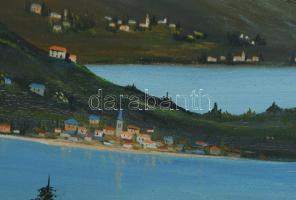 Rudy jelzéssel: Hegyvidéki tó vitorlásokkal. Olaj, vászon. Dekoratív fakeretben. 57x78 cm