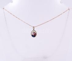 14K arany (Au) nyaklánc, és porcelán medállal, jelzett nettó 1,8 g