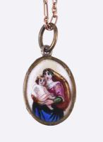 14K arany (Au) nyaklánc, és porcelán medállal, jelzett nettó 1,8 g