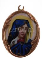 Porcelán szentkép medál arany (Au) kertben 18x15 mm javított