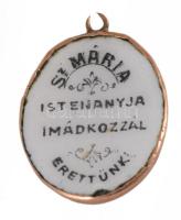 Porcelán szentkép medál arany (Au) kertben 18x15 mm javított