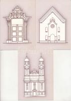 Tata, Tata-Tóváros - 8 db MODERN grafika a BME hallgatóitól, közte a zsinagóga