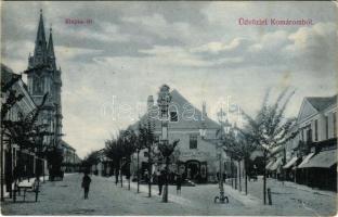1907 Komárom, Komárno; Klapka tér, Szentháromság szobor, Horváth József üzlete. Czike Dénes kiadása / square, Holy Trinity statue, shops (fl)