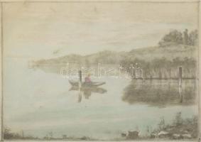 Csáki-Maronyák József (1910-2002): Csendes Balaton. Színezett rézkarc, papír, jelzett, üvegezett fak...