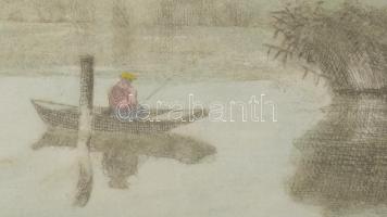 Csáki-Maronyák József (1910-2002): Csendes Balaton. Színezett rézkarc, papír, jelzett, üvegezett fak...