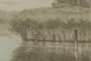 Csáki-Maronyák József (1910-2002): Csendes Balaton. Színezett rézkarc, papír, jelzett, üvegezett fak...