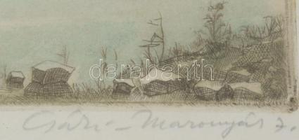 Csáki-Maronyák József (1910-2002): Csendes Balaton. Színezett rézkarc, papír, jelzett, üvegezett fak...