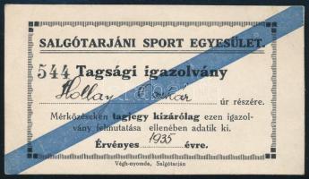 1935 Salgótarjáni Sport Egyesület tagsági igazolványa