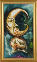 Gombor József (1962-2021): A hold álma, 2002. Olaj, karton jelzett, dekoratív fakeretben, 49x27,5 cm