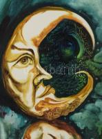 Gombor József (1962-2021): A hold álma, 2002. Olaj, karton jelzett, dekoratív fakeretben, 49x27,5 cm