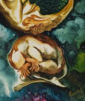 Gombor József (1962-2021): A hold álma, 2002. Olaj, karton jelzett, dekoratív fakeretben, 49x27,5 cm