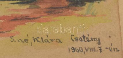 S.né Klára jelzéssel: Kisfiú kutyával. Akvarell, papír, üvegezett fakeretben. 26x18 cm