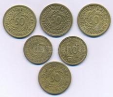 Németország / Weimari Köztársaság 1924. 50pf (4x) + 1925. 10pf + 1935. 10pf T:XF,VF kis patina
Germ...