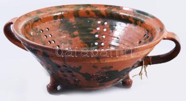 Lábas szűrő cca 1900, Gorzafalva, Erdély, repedéssel, d: 28 cm, m: 12 cm