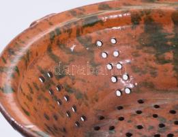Lábas szűrő cca 1900, Gorzafalva, Erdély, repedéssel, d: 28 cm, m: 12 cm