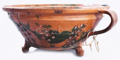 Lábas szűrő cca 1900, Gorzafalva, Erdély, repedéssel, d: 28 cm, m: 12 cm