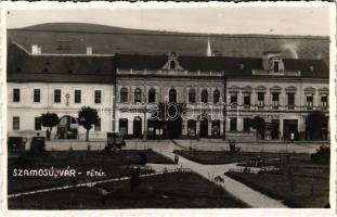1940 Szamosújvár, Szamos-Újvár, Gherla; Fő tér, Elite étterem, Covrik Feodor, Florian Jacob üzlete / main square, restaurant, shop. photo + "1940 SZAMOSÚJVÁR VISSZATÉRT" So. Stpl