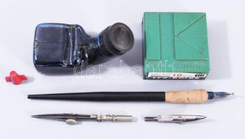 Kis írószer tétel, közte tinta, toll, tollhegyek