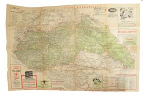 cca 1940 Merre menjek? Magyarország autóútjai és közigazgatási beosztása, a visszacsatolt területekkel, 1:900 000, készítette: Stoits György, 63×96 cm