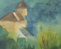 Lőrincz Vitus (1933-): Hegyvidéki táj, 1991. Akvarell, papír, jelzett, paszpartun Lőrincz Vitus auto...