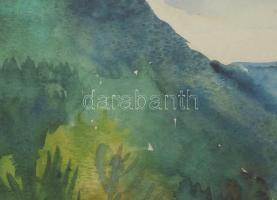 Lőrincz Vitus (1933-): Hegyvidéki táj, 1991. Akvarell, papír, jelzett, paszpartun Lőrincz Vitus auto...