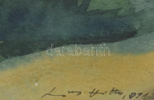 Lőrincz Vitus (1933-): Hegyvidéki táj, 1991. Akvarell, papír, jelzett, paszpartun Lőrincz Vitus auto...