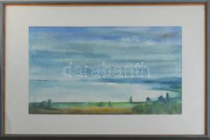 Lőrincz Vitus (1933-): Balaton, 1993. Akvarell, papír, jelzett, üvegezett fakeretben, 34x53 cm