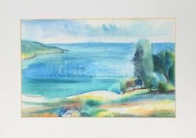 Lőrincz Vitus (1933-): Tengerpart Törökországban, 1995. Akvarell, papír, jelzett, hátoldalán Lőrincz Vitus autográf feliratával, paszpartuban, 34,5x54 cm