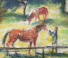 Lőrincz Vitus (1933-): Balatonfelvidéki lovastanya, 2003. Pasztell, papír, jelzett, paszpartuban, 33...