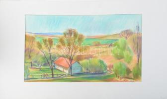 Lőrincz Vitus (1933-): Balatonfelvidéki lovastanya, 2003. Pasztell, papír, jelzett, paszpartuban, 33x49 cm