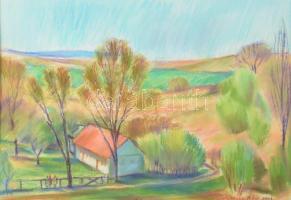 Lőrincz Vitus (1933-): Balatonfelvidéki lovastanya, 2003. Pasztell, papír, jelzett, paszpartuban, 33...