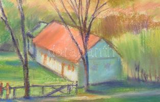 Lőrincz Vitus (1933-): Balatonfelvidéki lovastanya, 2003. Pasztell, papír, jelzett, paszpartuban, 33...