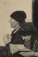 Wilhelm Leibl (1844-1900): Három hölgy a templomban. Rézkarc, papír, jelzett a karcon, 34x23 cm