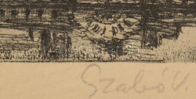 Szabó Vladimír (1905-1991): Pestről a Vár. Rézkarc, papír, jelzett. Kartonra kasírozva. 29x39 cm