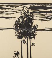 Takács Zoltán (1940-): Lovasjárőr. Linómetszet, papír, jelzett, számozott (100/39). 15x43 cm