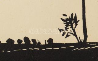 Takács Zoltán (1940-): Lovasjárőr. Linómetszet, papír, jelzett, számozott (100/39). 15x43 cm