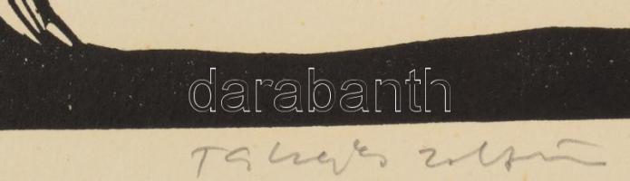 Takács Zoltán (1940-): Lovasjárőr. Linómetszet, papír, jelzett, számozott (100/39). 15x43 cm