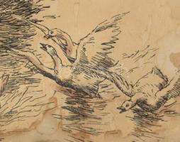 Benyovszky István (1898-1969): Lovasszekér. Színezett nyomat, papír, jelzett, foltos. Paszpartuban, ...