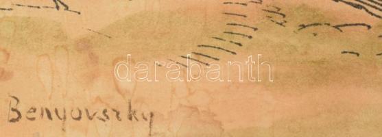 Benyovszky István (1898-1969): Lovasszekér. Színezett nyomat, papír, jelzett, foltos. Paszpartuban, ...