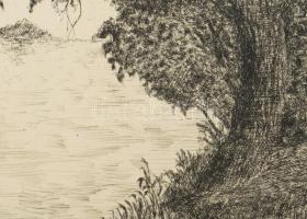 ifj. Imre István (1950-): A tónál. Rézkarc, papír, jelzett. Művészpéldány E/A jelzéssel. 24,5x29,5 c...